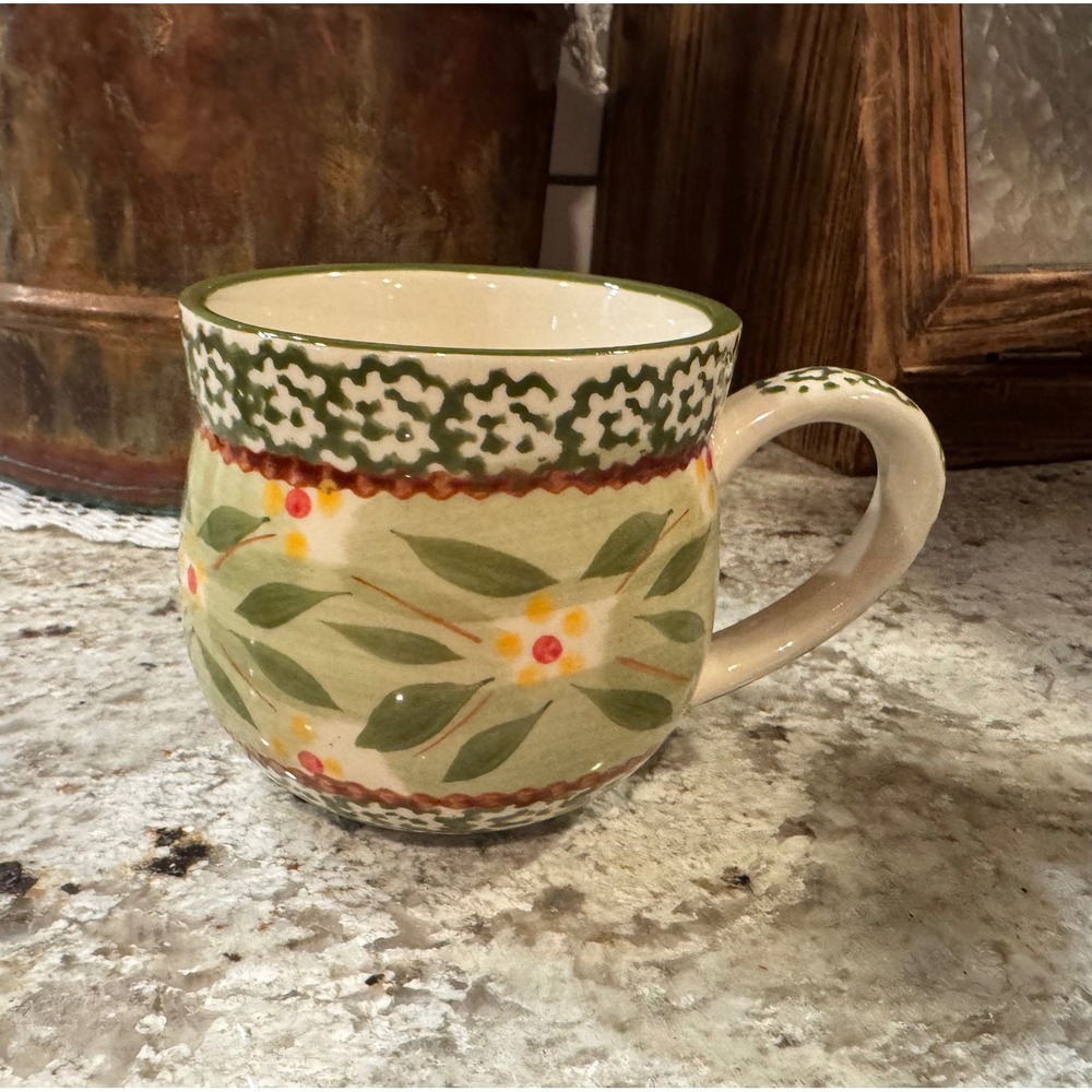Temp-tations by Tara Old World 12oz Mug Sage Green Floral Stoneware Cup